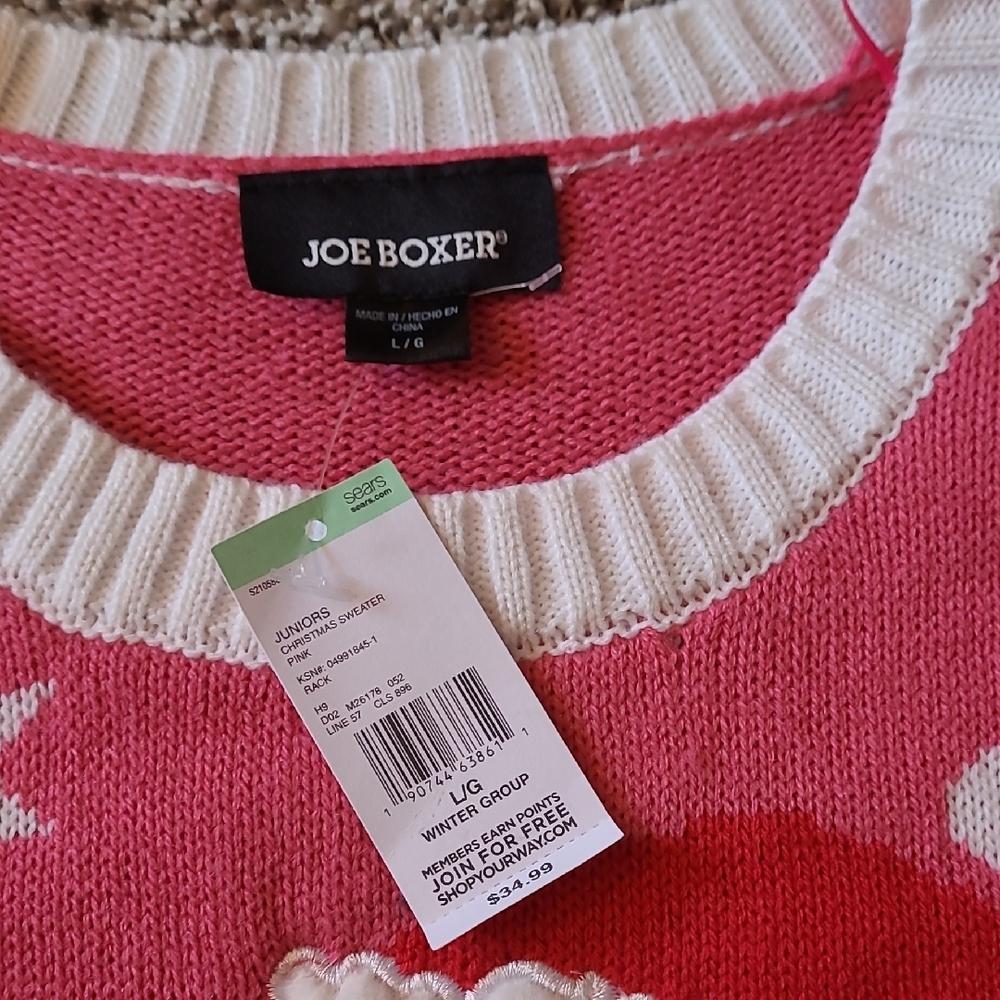 Joe Boxer Pink and Green Crew Neck Christmas Sweater - Picture 2 of 7